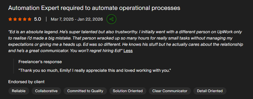 5-star Upwork review