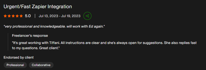 5-star Upwork review