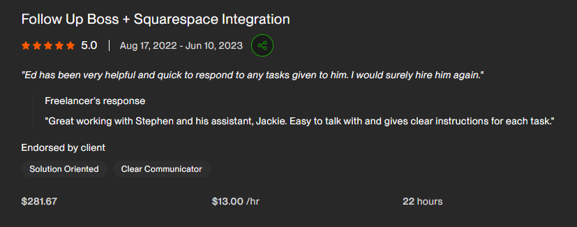 5-star Upwork review