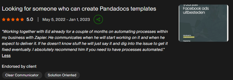 5-star Upwork review